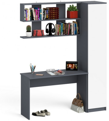 Мори Стол письменный МСП1200.1 + Пенал МШ400.1 + Полка 1200, цвет графит/белый, ШхГхВ 160,8х50,4х209,6 см., универсальная сборка