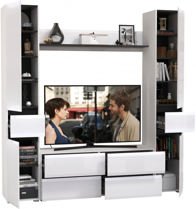 Сидней Комплектация № 052, корпус: белый/чёрный/фасады: МДФ белый глянец