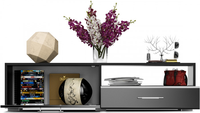 Тумба под ТВ Ларго 1, корпус венге/фасады МДФ чёрный глянец