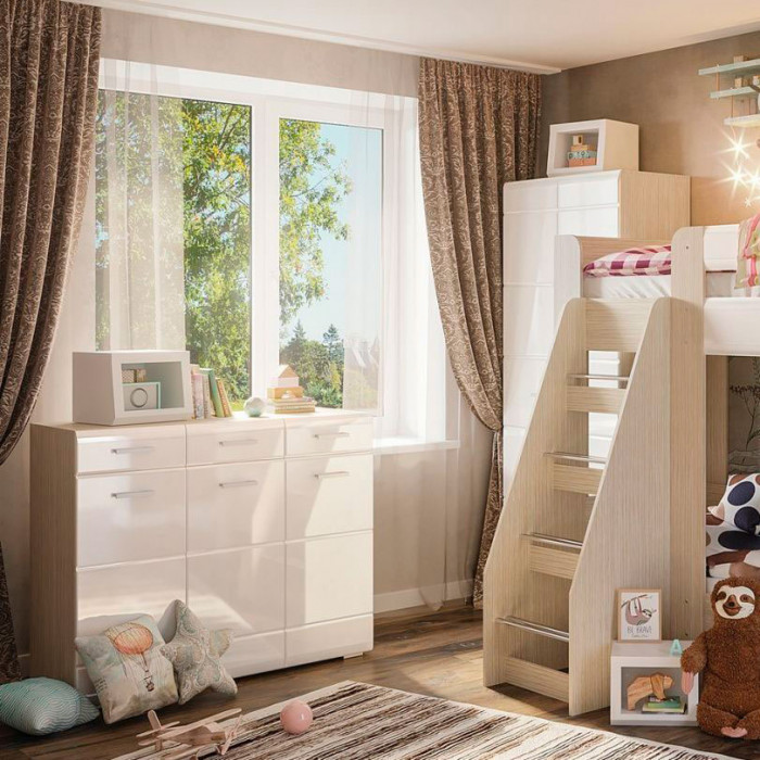 Симба комод (1200*985*442) дуб белфорт/белый глянец