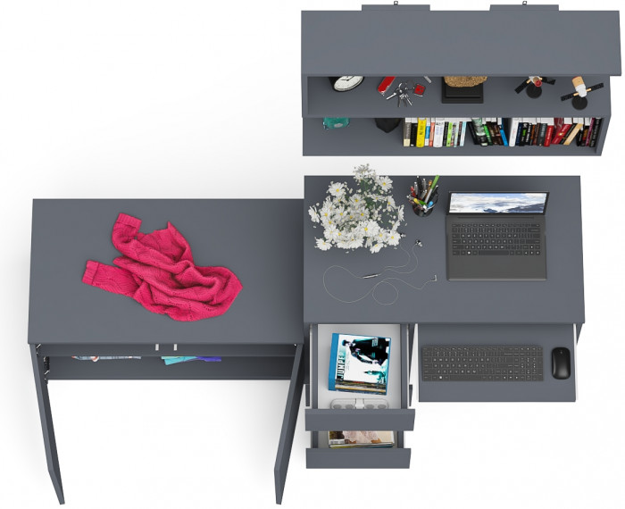 Мори компьютерный стол МС-6 левый + Тумба МА900.1 + Полка 900, графит