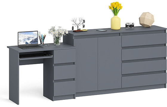 Мори компьютерный стол МС-6 правый + Комод МК1600.1, графит