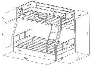 Двухъярусная кровать Гранада-1ПЯ, серый / Венге (Венге, Черный)