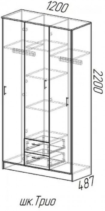 Трио Шкаф трёхдверный, вотан / белый гладкий (Вотан / Белый гладкий)