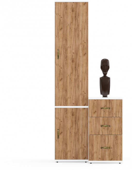 Лидер-8 Пенал МД 22Б + Тумба МД 3.16, цвет белый шагрень/крафт золото, ШхГхВ 80х50х190 см., универсальная сборка