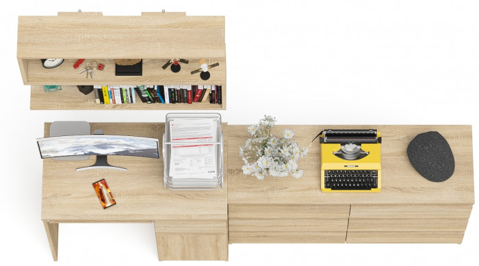 Мори Стол компьютерный МС-1 правый + Комод МК1200.6 + Полка 900, цвет дуб сонома, ШхГхВ 210,4х50х209,6 см., НЕ универсальная сборка