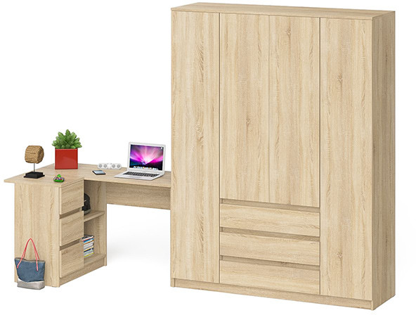 Мори Стол компьютерный МС-16 левый + Шкаф МШ1600.1, цвет дуб сонома, ШхГхВ 284,8х84,9х209,6 см., выдвижные ящики слева, НЕ универсальная сборка