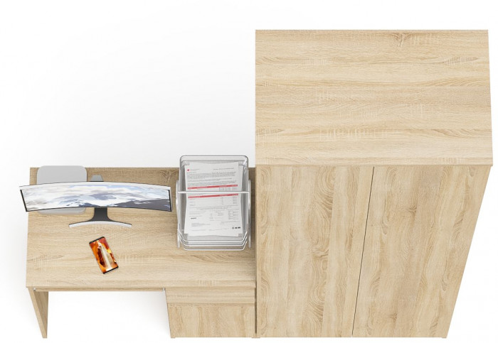 Мори компьютерный стол МС-1 правый + Шкаф МШ800.1, дуб сонома