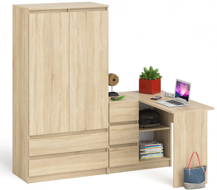Мори Стол компьютерный МС-16 левый + Шкаф МШ900.1, цвет дуб сонома, ШхГхВ 214,8х84,9х179,6 см., выдвижные ящики слева, НЕ универсальная сборка