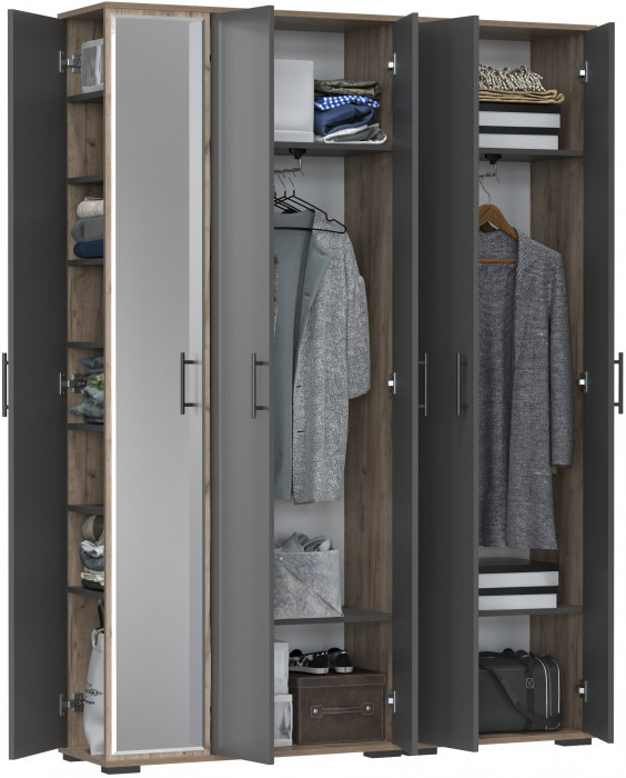 Прихожая Домино-мини + Шкаф для одежды Домино, цвет дуб крафт табачный/графит, ШхГхВ 148х36х202 см., универсальная сборка