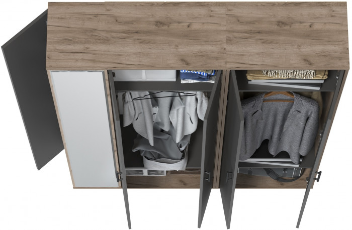 Прихожая Домино-мини + Шкаф для одежды Домино, цвет дуб крафт табачный/графит, ШхГхВ 148х36х202 см., универсальная сборка