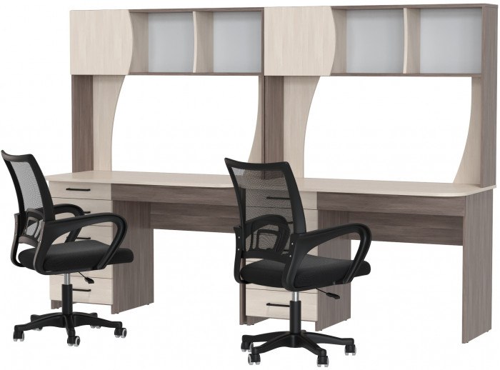 Два стола рабочих 6-0606 Сигма + два кресла 103 чёрных, бодега тёмный/бодега светлый