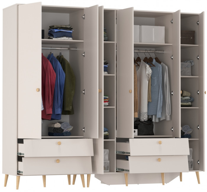 Афина Спальня Шкаф 4-х дверный + Шкаф 2-х дверный, цвет кашемир серый, ШхГхВ 160х56,3х220 + 90,3х56,3х220, универсальная сборка