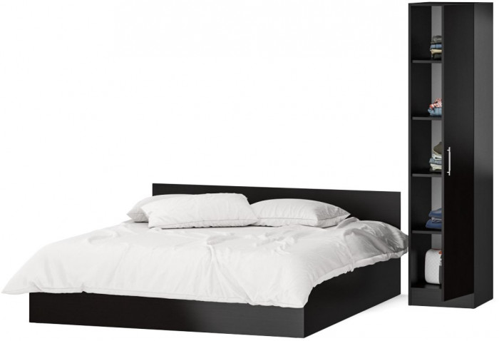 Кровать 1800 + Пенал Стандарт, цвет венге, ШхГхВ 183,5х203,5х70 + 45х52х200 см., сп.м. 1800х2000 мм., без матраса, основание есть