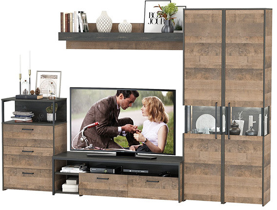 Трувор Гостиная 037, цвет дуб гранж песочный/интра, ШхГхВ 305,4х45,4х210 см., универсальная сборка