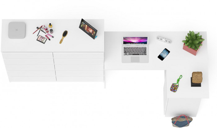 Мори компьютерный стол МС-16 правый + Комод МК1200.10, белый