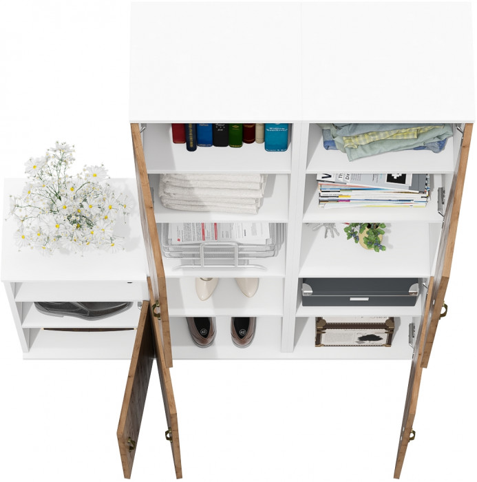 Лидер-8 Пенал + Пенал + Тумба МД 3.19, цвет белый шагрень/крафт золото, ШхГхВ 120х30х190 см., универсальная сборка