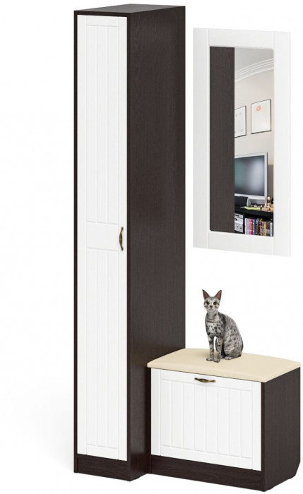 Прихожая П-6 Компоновка № 40, цвет венге/фасады МДФ белое дерево фрезеровка прованс, ШхГхВ 90х50х210 см., универсальная сборка