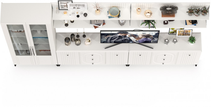 Валенсия Гостиная № 122, ЛДСП белый шагрень/МДФ белый шагрень