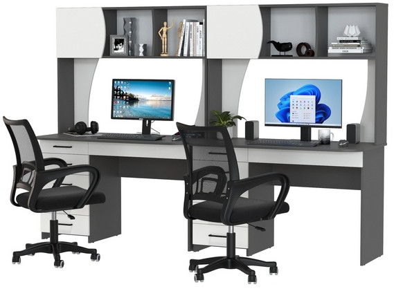 Два стола рабочих 6-0606 Сигма + два кресла 103 чёрных, графит/белый