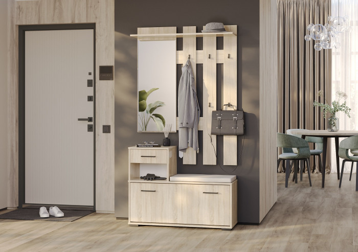 Лира ГК Прихожая 1 2-0714+2-3814 Тумба под обувь + Вешалка с зеркалом, дуб сонома