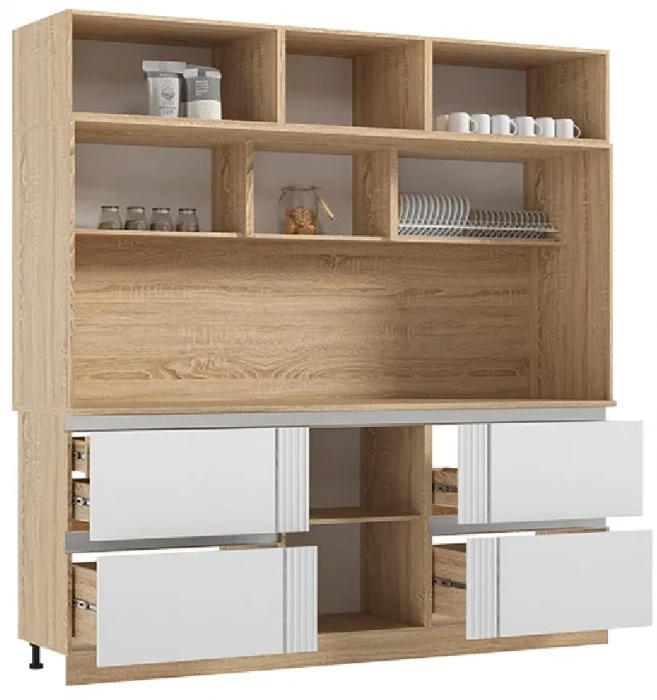 Кухня МДФ Карина Центральная секция 2200 Пластер Бьянко/Сонома