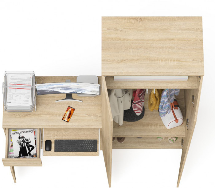 Мори компьютерный стол МС-1 левый + Шкаф МШ800.1, дуб сонома