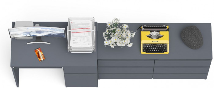 Мори Стол компьютерный МС-1 правый + Комод МК1200.6, цвет графит, ШхГхВ 210,4х50х76,6 см., выдвижной ящик справа, НЕ универсальная сборка