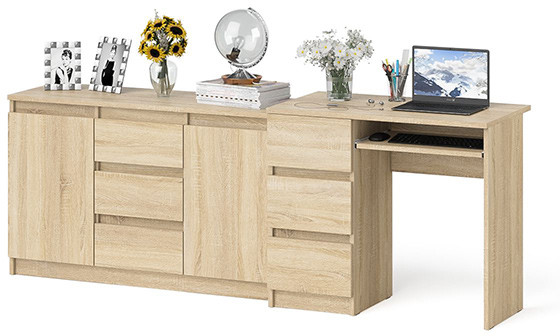 Мори Стол компьютерный МС-6 левый + Комод МК1200.3, цвет дуб сонома, ШхГхВ 210,4х50х76,6 см., выдвижные ящики слева, НЕ универсальная сборка