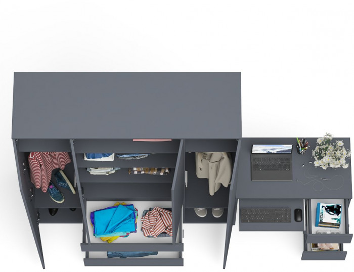 Мори Стол компьютерный МС-6 правый + Шкаф МШ1600.1, цвет графит, ШхГхВ 250,4х50,4х209,6 см., выдвижные ящики справа, НЕ универсальная сборка