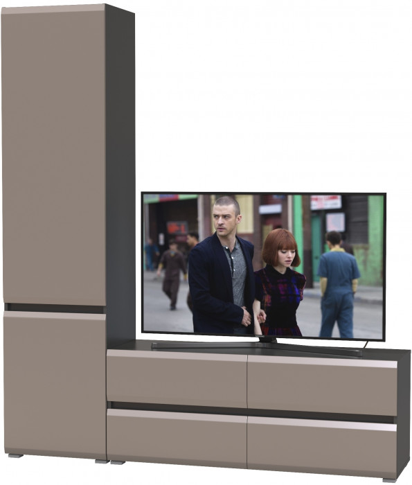 Сидней Комплектация № 005, цвет корпус: антрацит/фасады: МДФ веллюто капучино, ШхГхВ 179,9х41,3х205,2 см., ниша для ТВ 129х41х100 см., универс. сборка