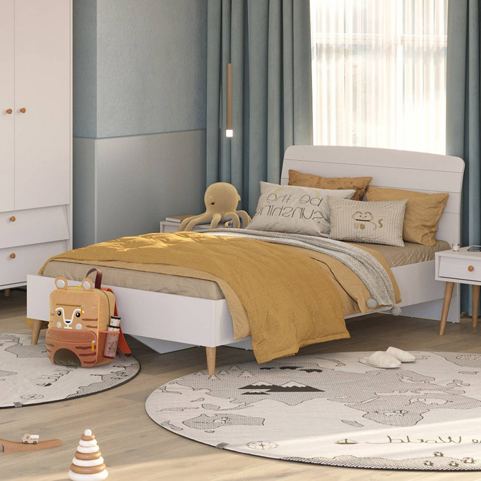 Афина Спальня 4-22911к.с. Кровать 1400, цвет кашемир серый, ШхГхВ 144,6х210,2х95,7 см., сп.м. 1400х2000 мм., б/м, основание есть - фанера, ножки: тик