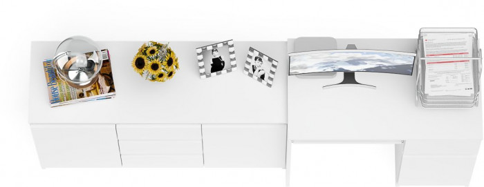 Мори Стол компьютерный МС-1 правый + Комод МК1200.3, цвет белый, ШхГхВ 210,4х50х76,6 см., выдвижной ящик справа, НЕ универсальная сборка