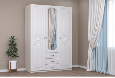 Кэт-6 Шкаф 3-х дверный с 3 ящиками (Бодега белая / Сандал)