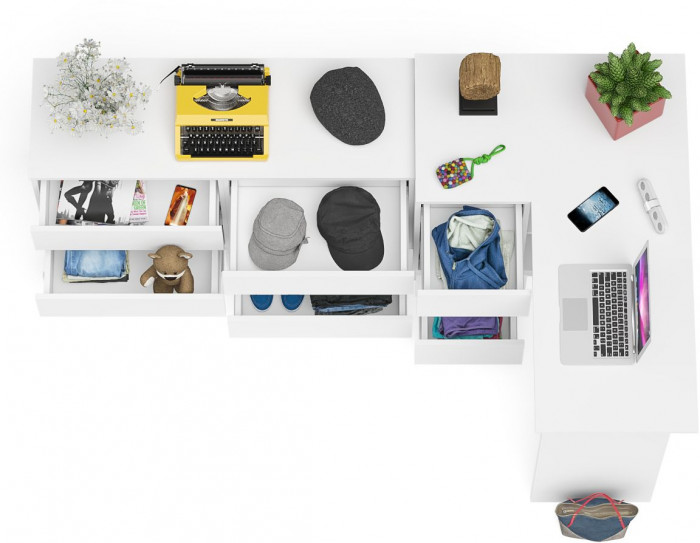 Мори Стол компьютерный МС-16 левый + Комод МК1200.6, цвет белый, ШхГхВ 244,8х84,9х76,6 см., выдвижные ящики слева, НЕ универсальная сборка