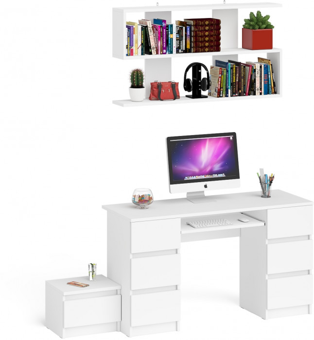 Мори Стол компьютерный МС-2 + Тумба ТМП400.1 + Полка 1200, цвет белый, ШхГхВ 175,8х50х209,6 см., универсальная сборка