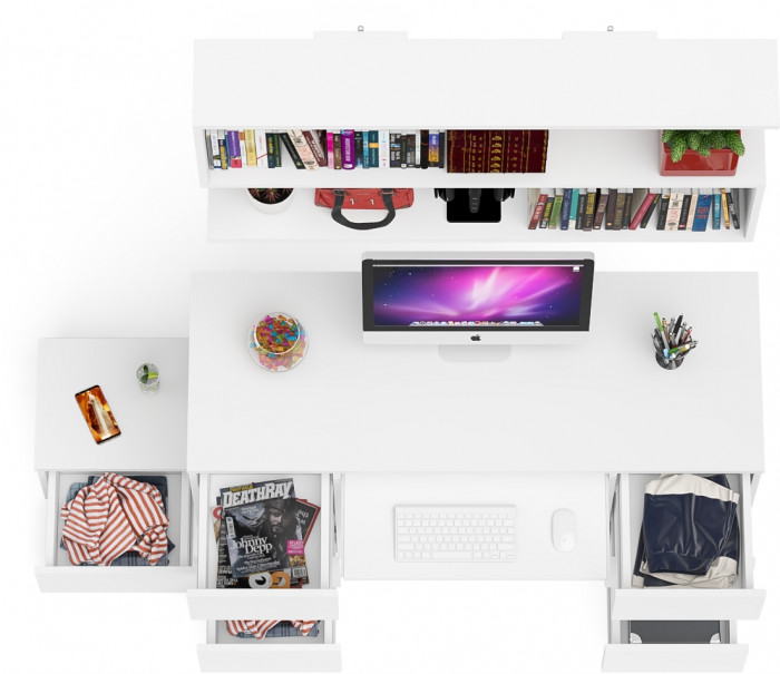 Мори Стол компьютерный МС-2 + Тумба ТМП400.1 + Полка 1200, цвет белый, ШхГхВ 175,8х50х209,6 см., универсальная сборка