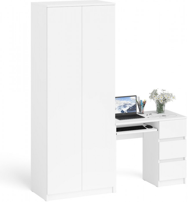 Мори Стол компьютерный МС-6 правый + Шкаф МШ800.1, цвет белый, ШхГхВ 170,4х50,4х209,6 см., выдвижные ящики справа, НЕ универсальная сборка