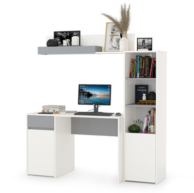 Торонто 12.149 Стол + 13.13 Шкаф комбинированный + 16.475 Полка, белый шагрень/стальной серый