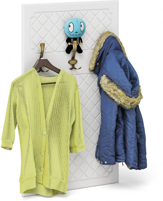 Прихожая П-6 Тумба для обуви 2 секции + Вешалка, цвет белая шагрень/фасады МДФ белое дерево фрезеровка ромб, ШхГхВ 50х35х210 см.