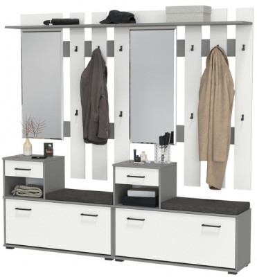 Лира ГК Прихожая 2 Два х Тумба под обувь + Два х Вешалка с зеркалом, графит/белый