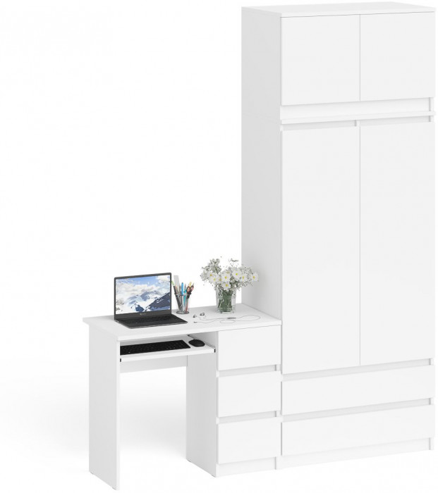 Мори компьютерный стол МС-6 правый + Шкаф МШ900.1 + Антресоль МА900.1, белый