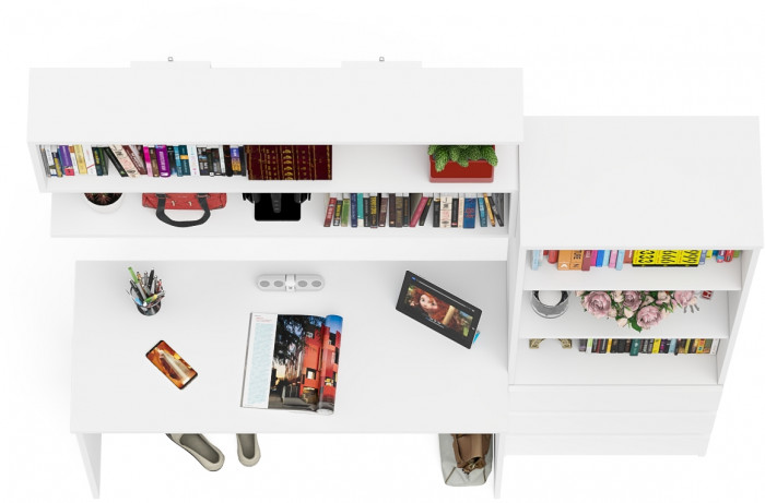 Мори письменный стол МСП1200.1 + Стеллаж МСТ600.3 + Полка 1200, белый