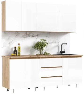 Кухня Челси 2,0м Компановка №2 белый глянец холодный/дуб крафт (вотан)