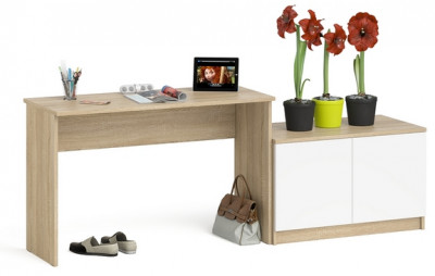 Мори Стол письменный МСП1200.1 + Тумба МА900.1, цвет дуб сонома/белый, ШхГхВ 210,8х50,4х76,6 см., универсальная сборка