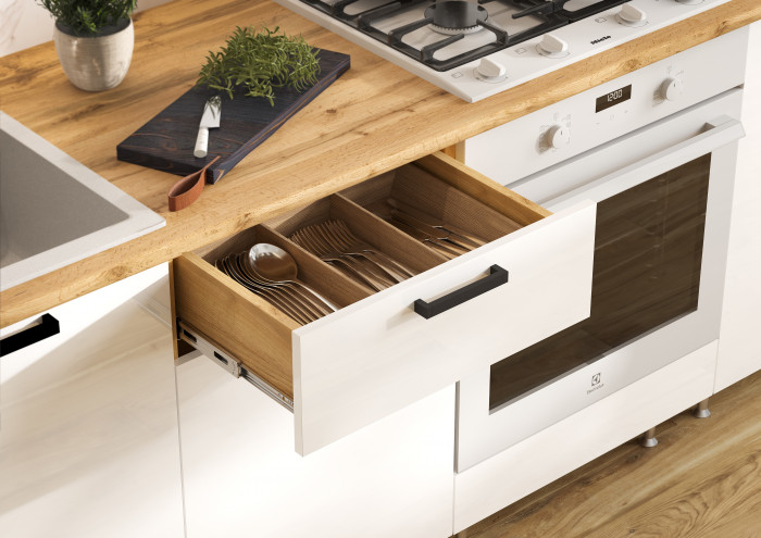 Кухня Рио NEW ЛДСП 2,0/900м (490) Компановка №2 Белый глянец, Дуб Крафт