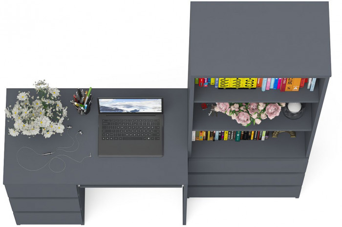 Мори компьютерный стол МС-6 левый + Стеллаж МСТ600.3, графит