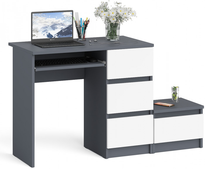 Мори компьютерный стол МС-6 правый + Тумба ТМП400.1, графит/белый