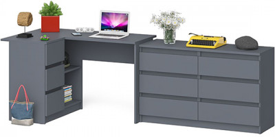 Мори Стол компьютерный МС-16 левый + Комод МК1200.6, цвет графит, ШхГхВ 244,8х84,9х76,6 см., выдвижные ящики слева, НЕ универсальная сборка