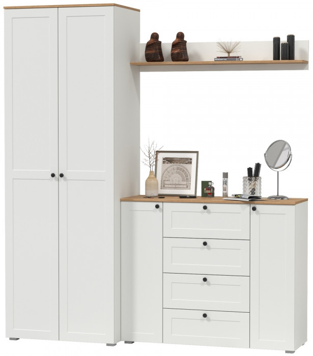 Остин Прихожая 62, белый шагрень/дуб крафт золотой